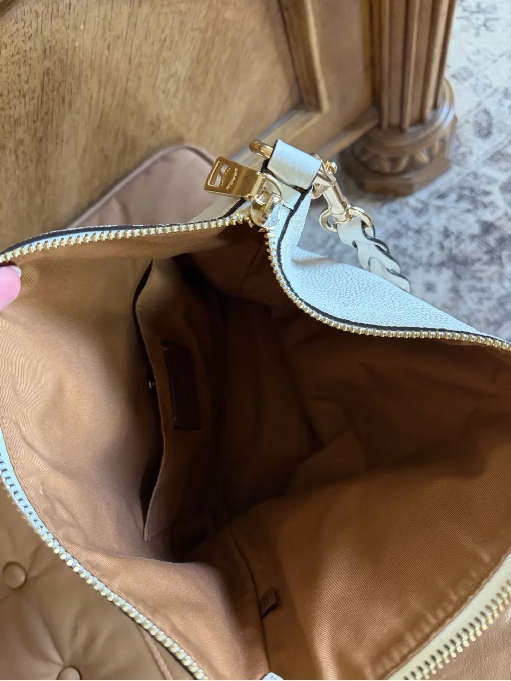Coach Cream Pebbled Leather Shoulder Bag with Braided Strap